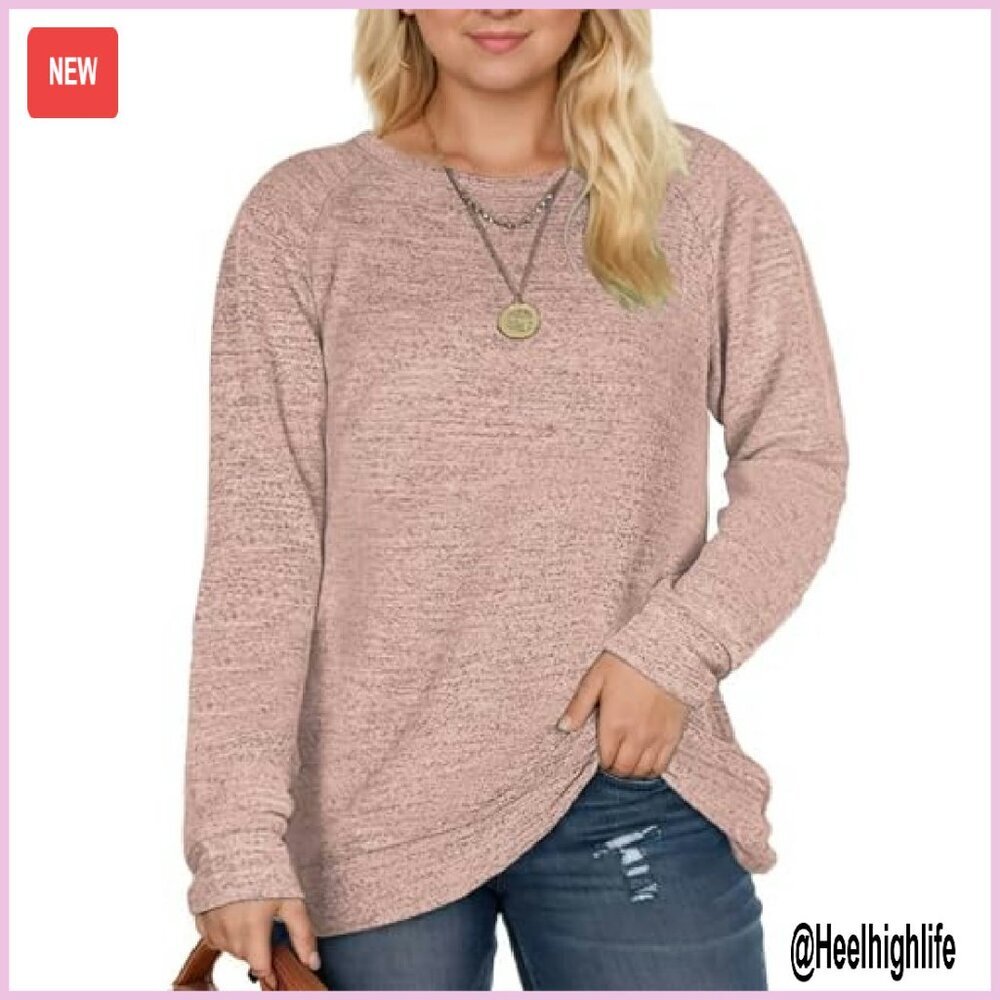 Plus Size Long Sleeve Crewneck Sweatshirt Tunic XL-4XL Soft Casual - Picture 2 of 8
